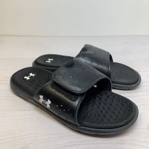 UNDER ARMOUR womens slip on sandals Ignite slides Size 7 Black White